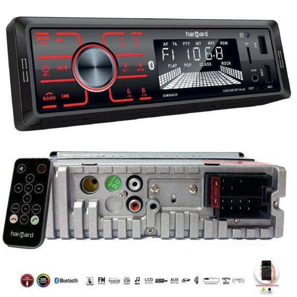 HARWARD HR-MX654 Oto Teyp 4X50 Watt Bluetooth Mobil Aplikasyon 2xUsb Sd Fm Aux